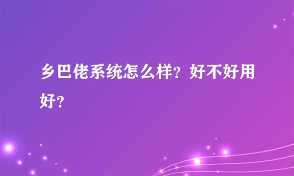 乡巴佬系统怎么样？好不好用好？