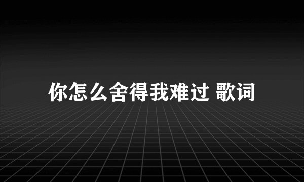 你怎么舍得我难过 歌词