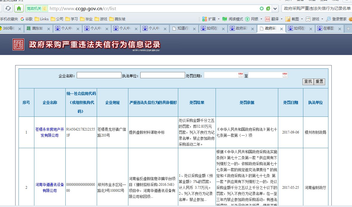 如何在中国政府采购网查未被列入政府采购严重违法失信行为记录名单
