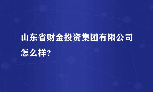 山东省财金投资集团有限公司怎么样？
