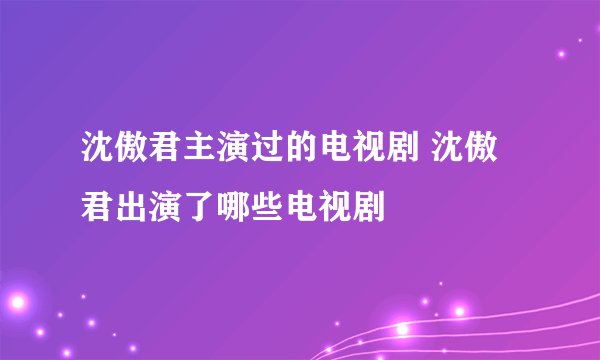 沈傲君主演过的电视剧 沈傲君出演了哪些电视剧