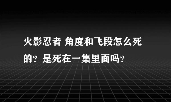 火影忍者 角度和飞段怎么死的？是死在一集里面吗？