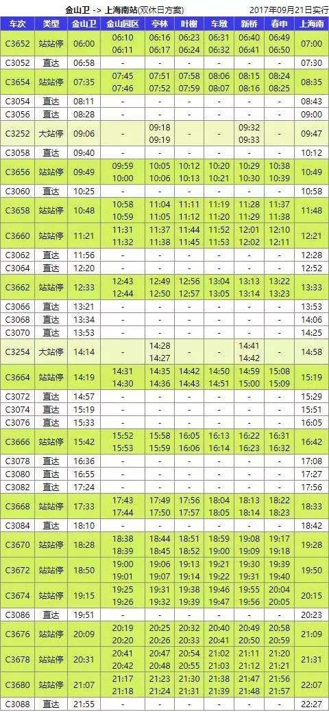 金山铁路时刻表