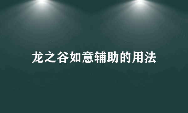 龙之谷如意辅助的用法