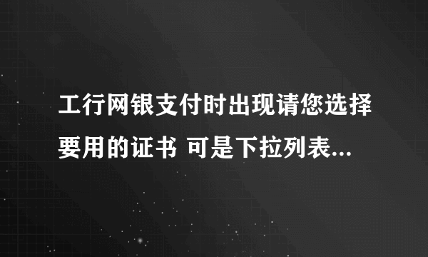 工行网银支付时出现请您选择要用的证书 可是下拉列表没有证书！！！怎么办