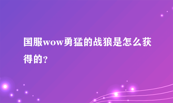 国服wow勇猛的战狼是怎么获得的？