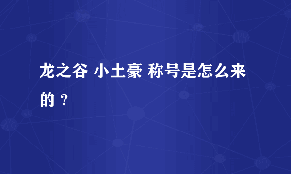 龙之谷 小土豪 称号是怎么来的 ?