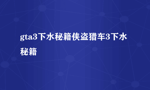gta3下水秘籍侠盗猎车3下水秘籍