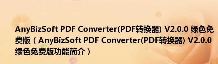 AnyBizSoftPDFConverterPDF转换器V200绿色免费版AnyBizSoftPDFConverterPDF转换器V200绿色免费版功能简介