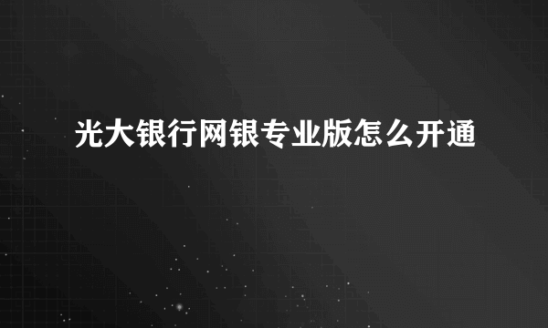 光大银行网银专业版怎么开通