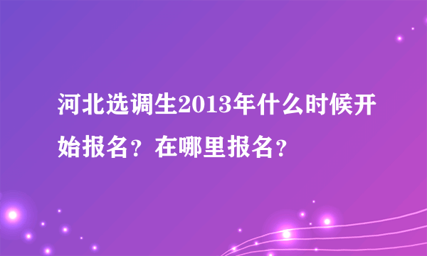河北选调生2013年什么时候开始报名？在哪里报名？