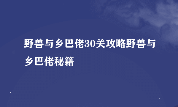 野兽与乡巴佬30关攻略野兽与乡巴佬秘籍