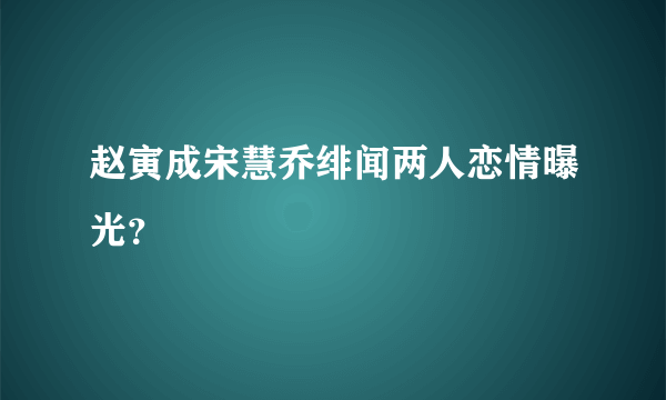 赵寅成宋慧乔绯闻两人恋情曝光？