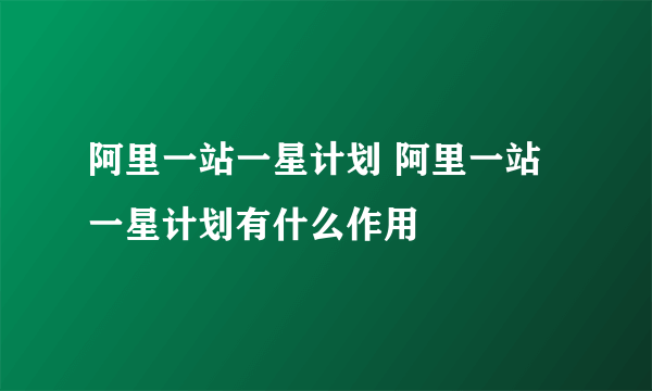 阿里一站一星计划 阿里一站一星计划有什么作用