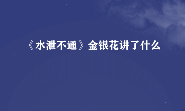 《水泄不通》金银花讲了什么
