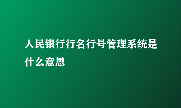 人民银行行名行号管理系统是什么意思