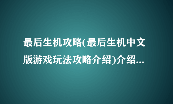 最后生机攻略(最后生机中文版游戏玩法攻略介绍)介绍_最后生机攻略(最后生机中文版游戏玩法攻略介绍)是什么