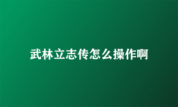 武林立志传怎么操作啊