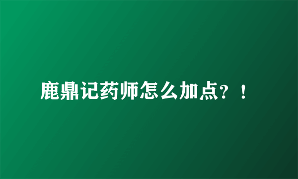 鹿鼎记药师怎么加点？！
