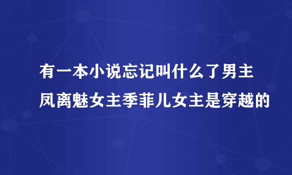 有一本小说忘记叫什么了男主凤离魅女主季菲儿女主是穿越的
