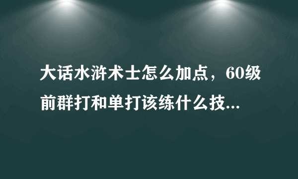 大话水浒术士怎么加点，60级前群打和单打该练什么技能，技能等级要到多少级伤害能到千
