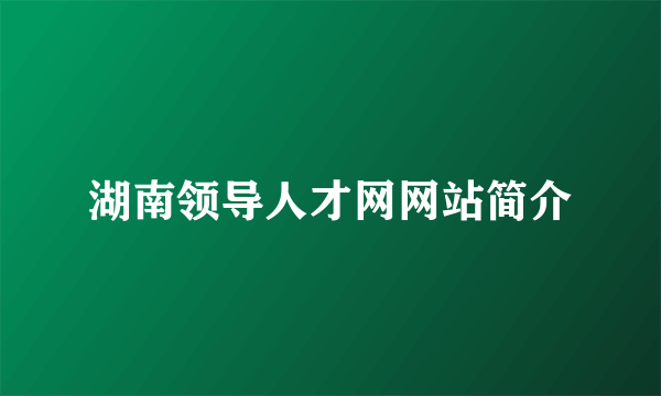 湖南领导人才网网站简介