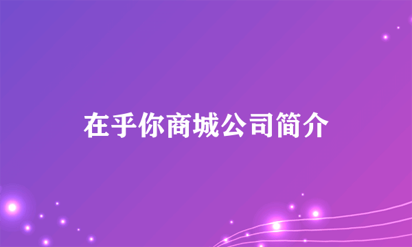 在乎你商城公司简介