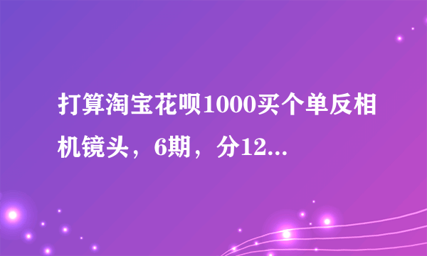 打算淘宝花呗1000买个单反相机镜头，6期，分12期，分24期每月利息分别是多少，总共利息是多少啊