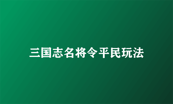 三国志名将令平民玩法