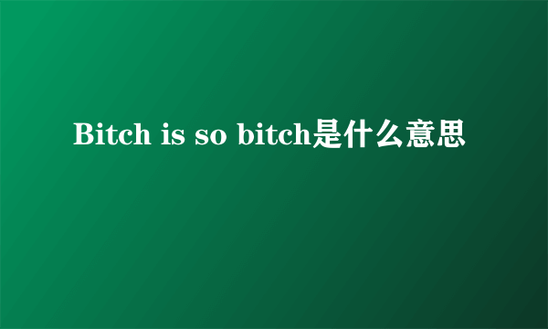 Bitch is so bitch是什么意思