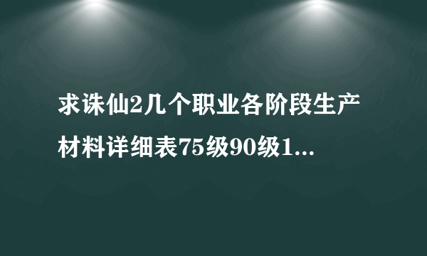 求诛仙2几个职业各阶段生产材料详细表75级90级105级120级135级
