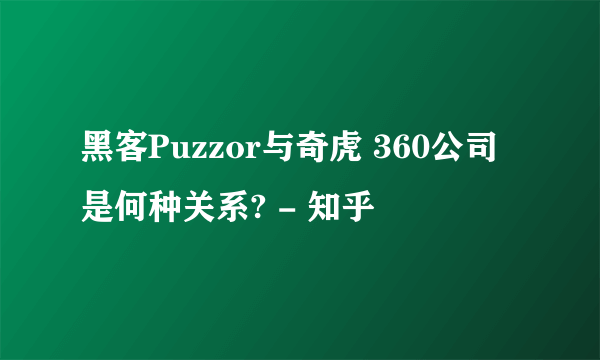 黑客Puzzor与奇虎 360公司是何种关系? - 知乎