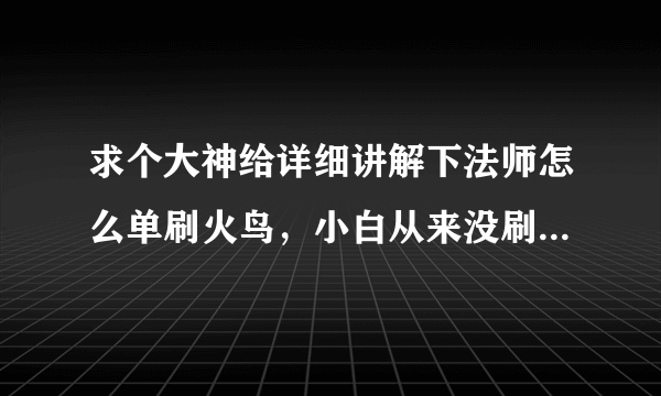求个大神给详细讲解下法师怎么单刷火鸟，小白从来没刷过，麻烦讲下要注意的地方