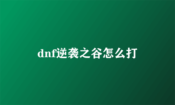dnf逆袭之谷怎么打