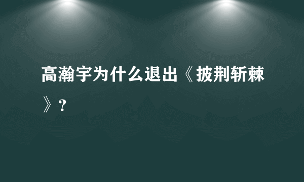 高瀚宇为什么退出《披荆斩棘》？