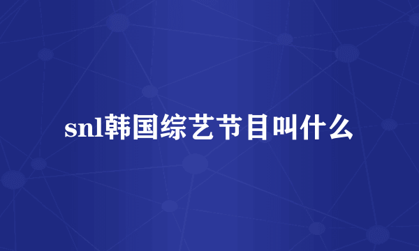 snl韩国综艺节目叫什么