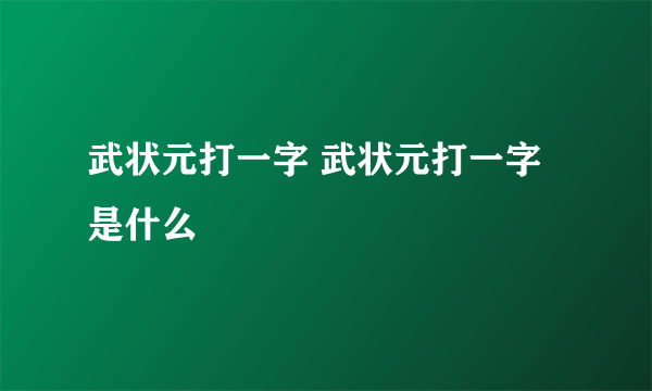 武状元打一字 武状元打一字是什么