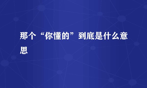 那个“你懂的”到底是什么意思