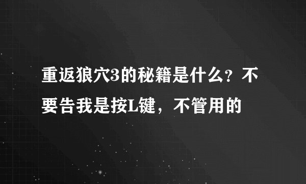 重返狼穴3的秘籍是什么？不要告我是按L键，不管用的