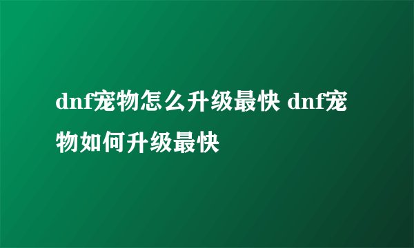 dnf宠物怎么升级最快 dnf宠物如何升级最快