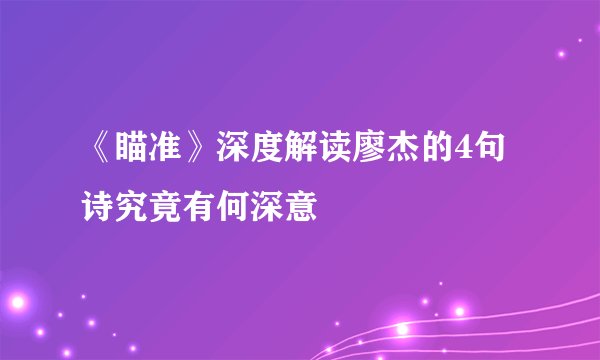 《瞄准》深度解读廖杰的4句诗究竟有何深意