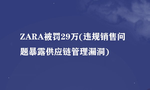 ZARA被罚29万(违规销售问题暴露供应链管理漏洞)