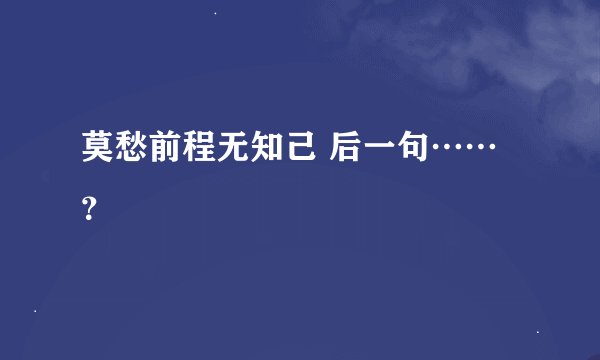 莫愁前程无知己 后一句……？