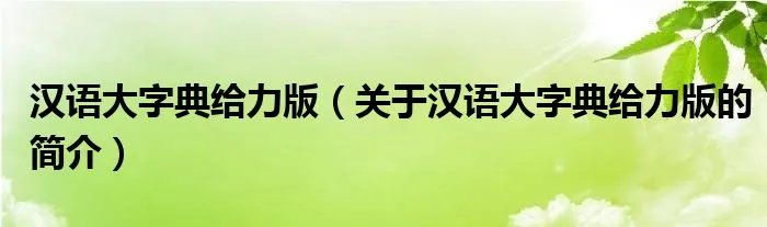 汉语大字典给力版（关于汉语大字典给力版的简介）