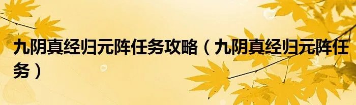 九阴真经归元阵任务攻略（九阴真经归元阵任务）