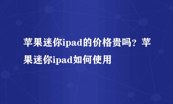 苹果迷你ipad的价格贵吗？苹果迷你ipad如何使用