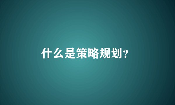 什么是策略规划？