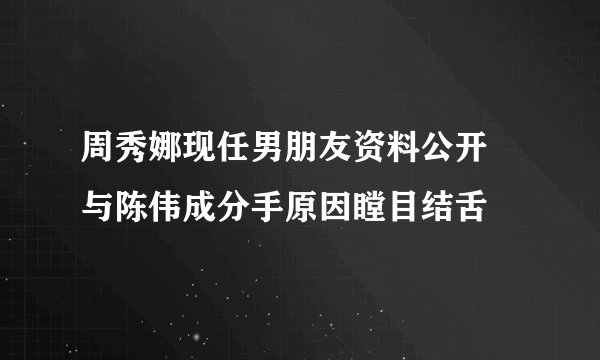 周秀娜现任男朋友资料公开 与陈伟成分手原因瞠目结舌