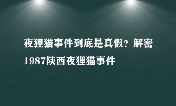 夜狸猫事件到底是真假？解密1987陕西夜狸猫事件