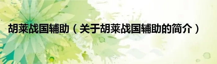 胡莱战国辅助（关于胡莱战国辅助的简介）